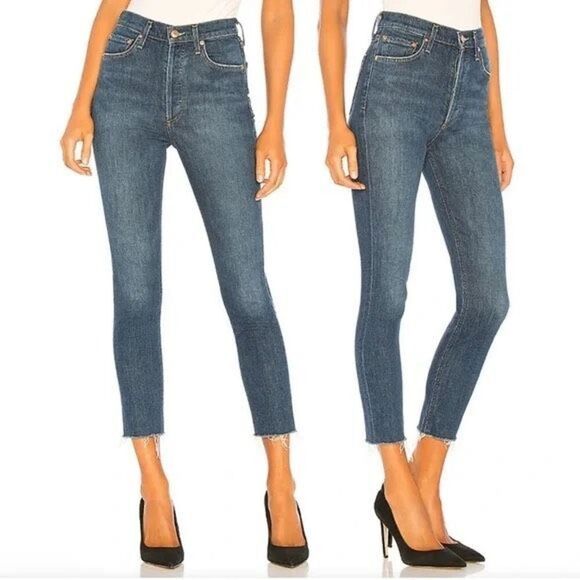 Agolde Nico High Rise Frayed Button fly slim fit Jeans Size 25 - Picture 4 of 10